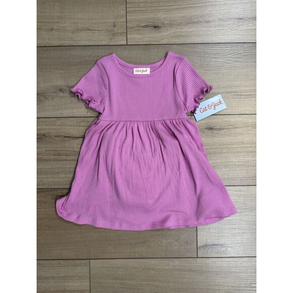 Cat & Jack Toddler Girls NWT Knit Short Sleeve Dress Purple Ribbed 18 Months - Picture 2 of 3